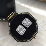 Women Silver Stud Earrings Square CZ Stone Bridal Wedding Accessories