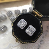 Women Silver Stud Earrings Square CZ Stone Bridal Wedding Accessories