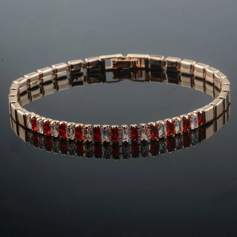 Rose Gold Red Stone Link Bracelet Toggle Jewelry