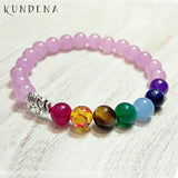 Pink Stone Beaded Elephant Charm Bracelet 7 Chakra Yoga Bracelet