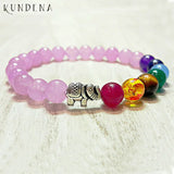 Pink Stone Beaded Elephant Charm Bracelet 7 Chakra Yoga Bracelet