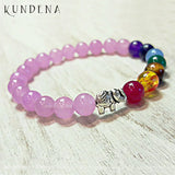 Pink Stone Beaded Elephant Charm Bracelet 7 Chakra Yoga Bracelet