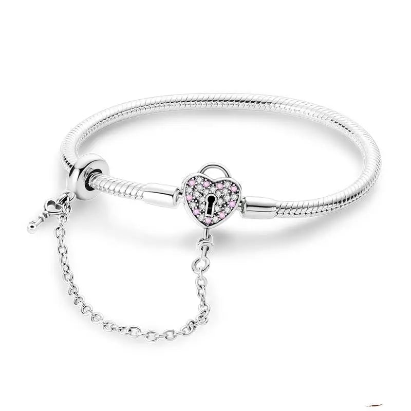 925 Silver Heart Key Lock Bracelet High Party Birthday Gift