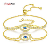Evil Eye Lucky Hamsa CZ 925 Sterling Silver Yellow Jewelry Bracelets