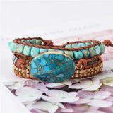 Natural Stone Druzy Charm Leather Wrap Bracelet