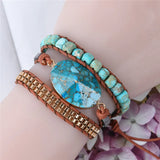 Natural Stone Druzy Charm Leather Wrap Bracelet