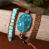 Natural Stone Druzy Charm Leather Wrap Bracelet
