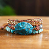Natural Stone Druzy Charm Leather Wrap Bracelet