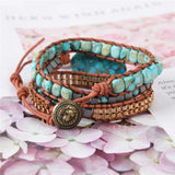 Natural Stone Druzy Charm Leather Wrap Bracelet