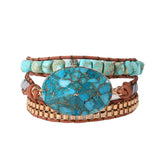 Natural Stone Druzy Charm Leather Wrap Bracelet