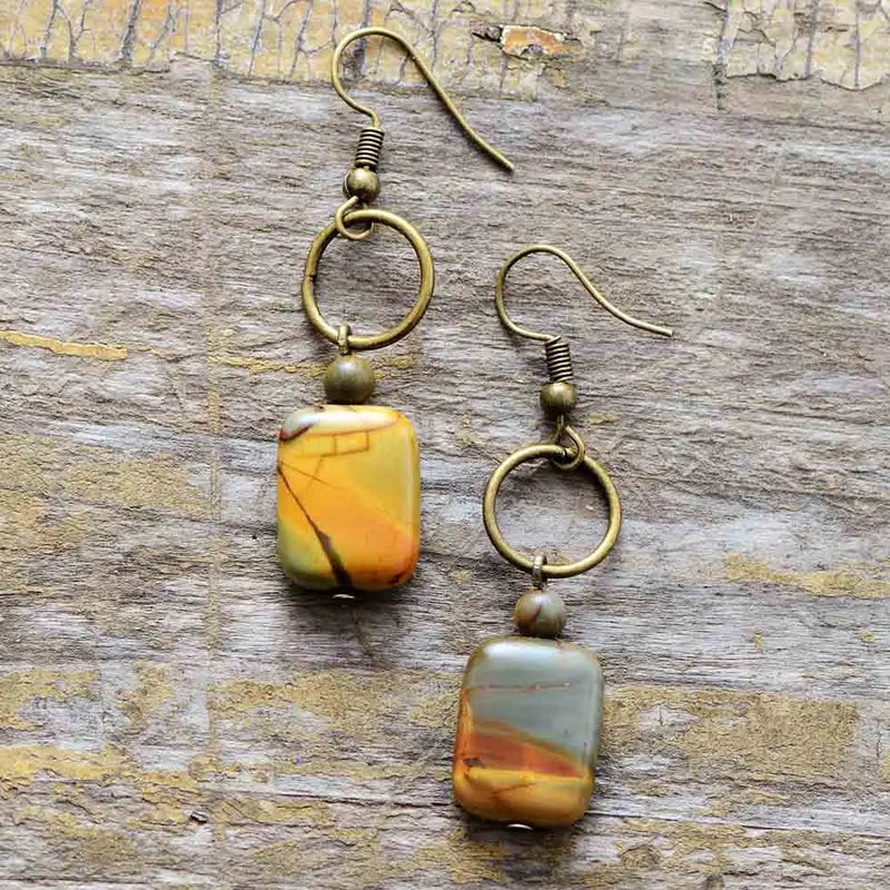 Vintage Natural Stone Boho Dangle Earrings