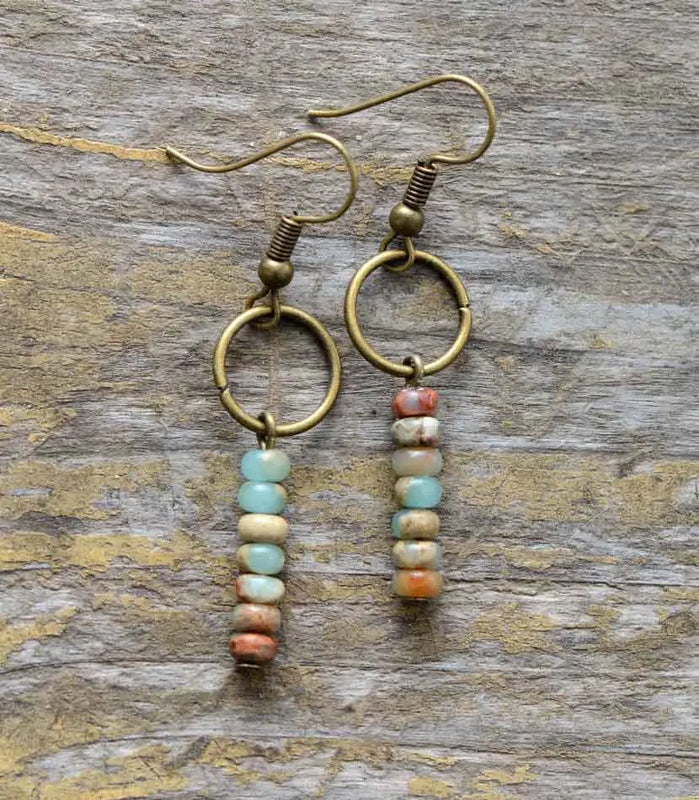 Boho Dangle Earrings with Natural Stone - Ethnic Jewelry