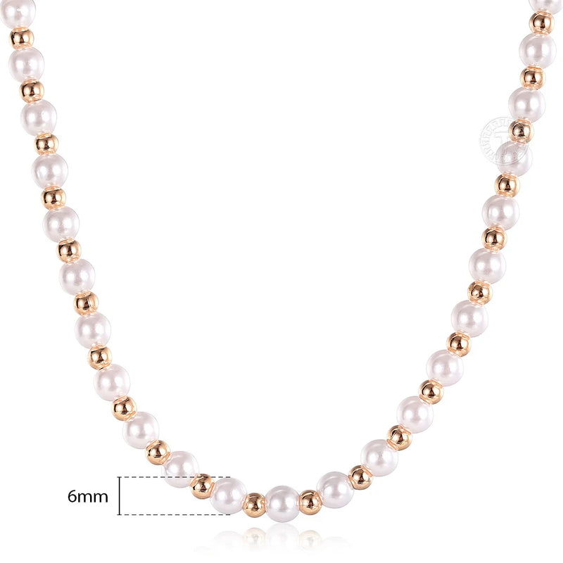 Rose Beaded Pearl Necklace Chain Womens 6/10mm 585 Girls Jewelry Gift