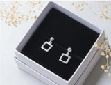 925 Solid Sterling Silver Square Drop Earrings for Women Girls Teen