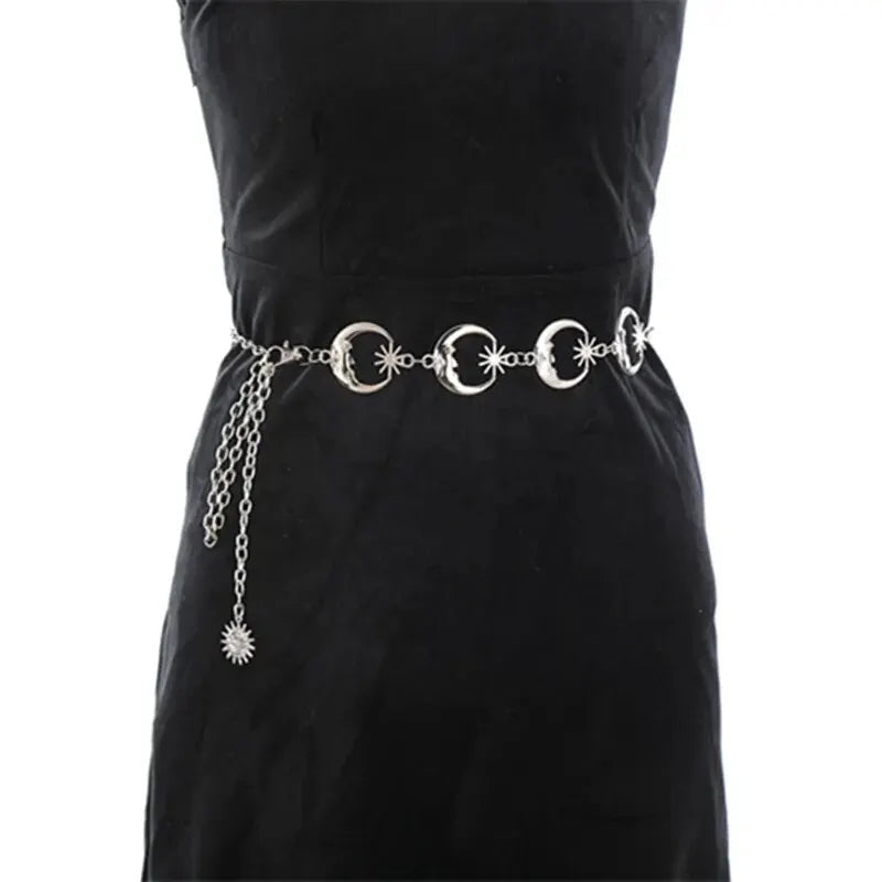 Womens Silver Moon Pendant Hip Chain