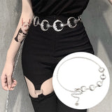 Womens Belt Hip High Waist Silver Narrow Metal Chain Gothic Moon Silver Pendant