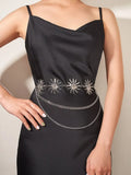Womens Hip High Waist Silver Metal Chain Gothic Moon Pendant Vintage