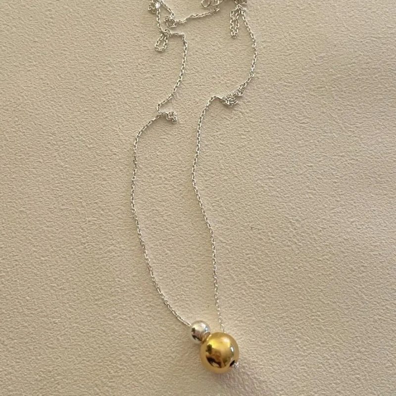 925 Sterling Silver Two Tone Double Ball Bead Drop Necklace