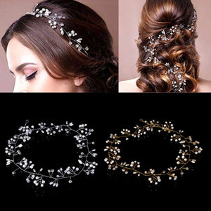 Bridal Rhinestone Pearl Headband Tiara Hair Chain