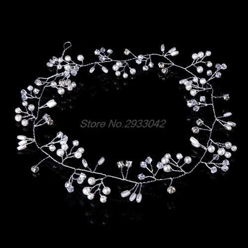 Bridal Rhinestone Pearl Headband Tiara Hair Chain