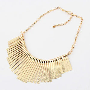 Womens Metal Chain Tassels Choker Bib Statement Necklace