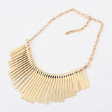 Womens Metal Chain Tassels Choker Bib Statement Necklace