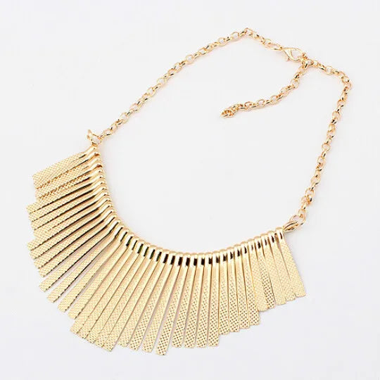 Womens Metal Chain Tassels Choker Bib Statement Necklace