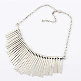 Womens Metal Chain Tassels Choker Bib Statement Necklace