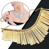 Womens Metal Chain Tassels Choker Bib Statement Necklace