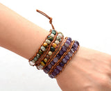 Purple Quartz 2 Strands Wrap Bracelet Bohemia Vintage Bead