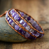 Purple Quartz 2 Strands Wrap Bracelet Bohemia Vintage Bead