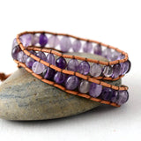Purple Quartz 2 Strands Wrap Bracelet Bohemia Vintage Bead