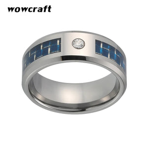 Tungsten Carbide Ring CZ Stone Carbon Fiber Inlay Polished Finish