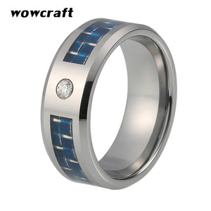 Tungsten Carbide Ring CZ Stone Carbon Fiber Inlay Polished Finish