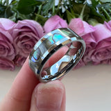 Tungsten Carbide Ring 8mm Abalone Shell Inlay Engagement Band