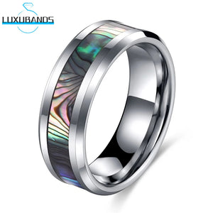 Tungsten Carbide Ring 8mm Abalone Shell Inlay Engagement Band