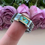 Tungsten Carbide Ring 8mm Abalone Shell Inlay Engagement Band