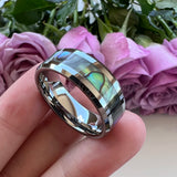 Tungsten Carbide Ring 8mm Abalone Shell Inlay Engagement Band