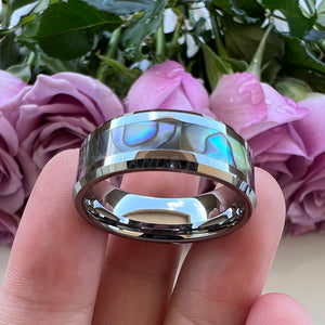 Tungsten Carbide Ring 8mm Abalone Shell Inlay Engagement Band