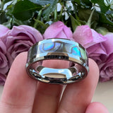 Tungsten Carbide Ring 8mm Abalone Shell Inlay Engagement Band