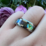 Tungsten Carbide Ring 8mm Abalone Shell Inlay Engagement Band