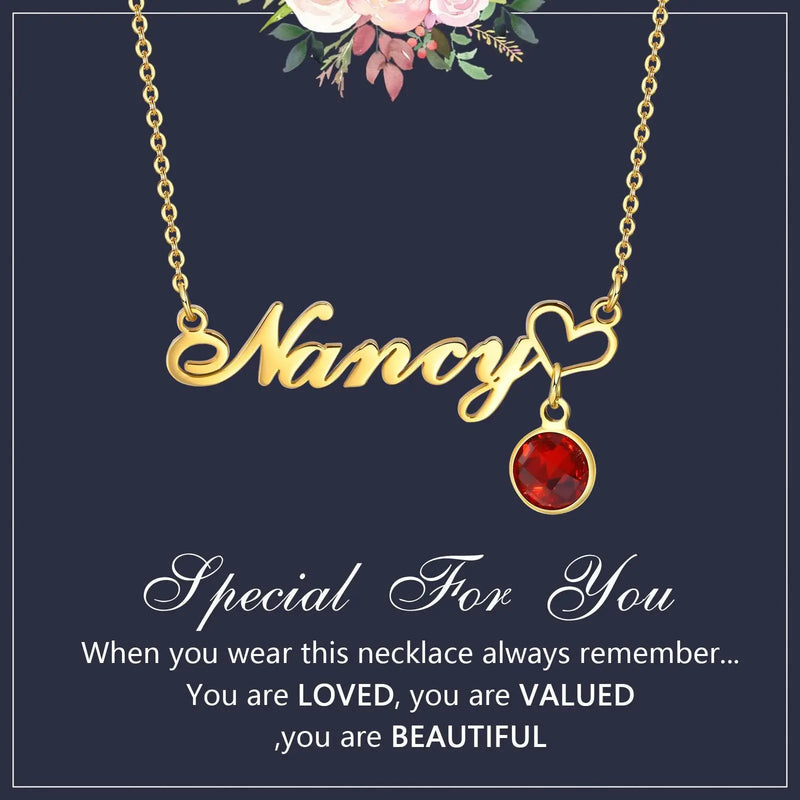 Personalized Name Necklace with Birthstone, Custom Any Name Pendant