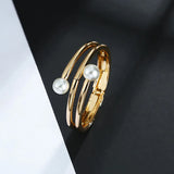 Women's Pearl Bangle Bracelet Multilayer Geometric Jewelry