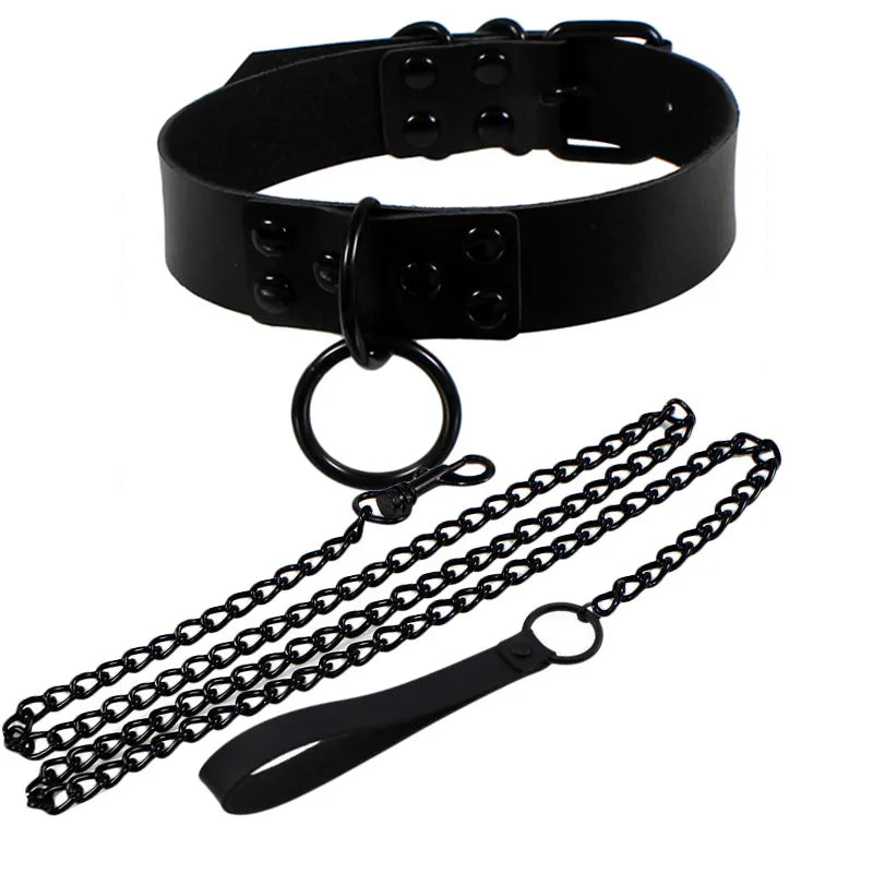 Womens Punk Gothic Leash Collar Sexy PU Leather Slave Collar