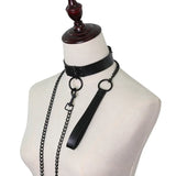 Womens Punk Gothic Leash Collar Sexy PU Leather Slave Collar