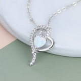 Sterling Silver Heart Pendant Necklace With Opal Stone