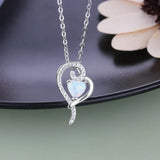 Sterling Silver Heart Pendant Necklace With Opal Stone