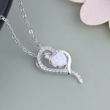 Sterling Silver Heart Pendant Necklace With Opal Stone