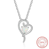 Sterling Silver Heart Pendant Necklace With Opal Stone