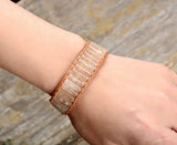 Womens Natural Quartz Stone Leather Wrap Bracelet Beads Bohemia Strand Jewelry